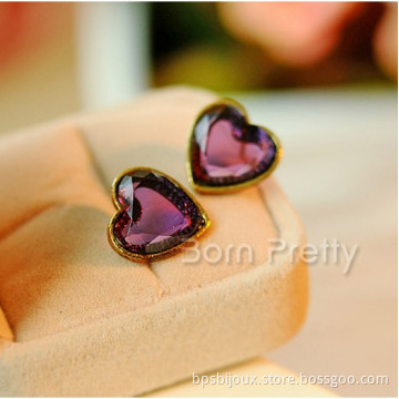 1Pair Cute Earrings Bling Rhinestones Heart-shape Design Ear Studs